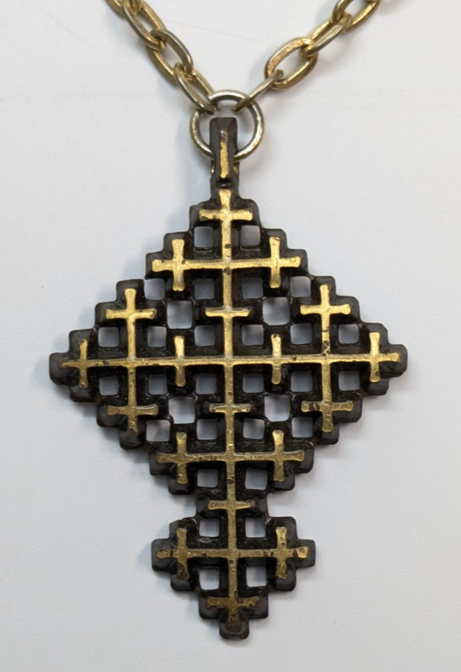 VTG Terra Sancta Guild Isreal Openwork Multi Cross Pendant Bronze 28" Necklace